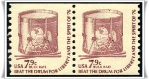 SC#1615 7.9¢ Drum Coil Pair: Shiny Gum (1976) MNH