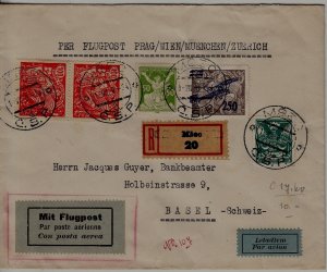 Czechoslovakia/Switzerland registered cover 1.7.24 Msec