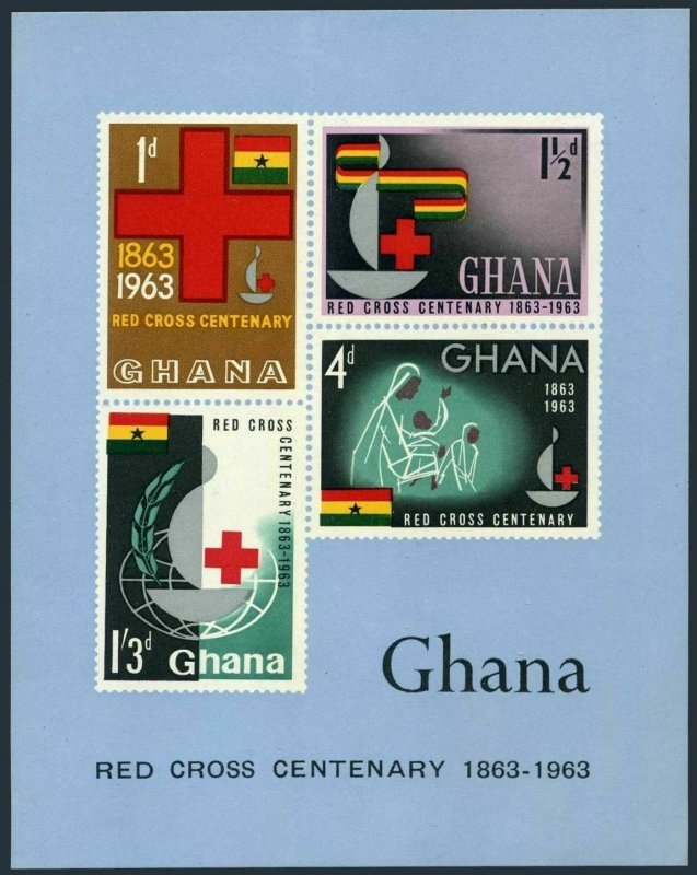 Ghana 139-142,142a sheet, MNH. Michel 145-148, Bl.8. Red Cross Centenary, 1963.