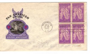 US 895 (Me-25) 3c Pan American Union blk 4 on FDC Ioor Cachet ECV $25.00