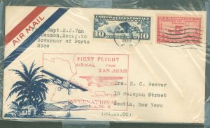 US C10/649 Tied San Juan, P.R. First Flight Airmail San Juan. Miami gtransit. Sender was secretary to governor of P.R. 1929