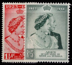 ADEN - Qu'aiti GVI SG14-15, 1949 ROYAL SILVER WEDDING set, LH MINT. Cat £22.