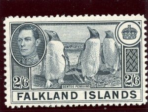 Falkland Islands 1944 KGVI 2s6d yellowish slate MLH. CW 15b. G 160 var.