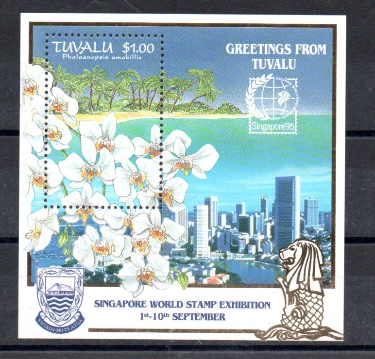 TUVALU - M/S - 1995 - FLOWERS - ORCHIDS - SINGAPORE STAMP EXHIBITION -