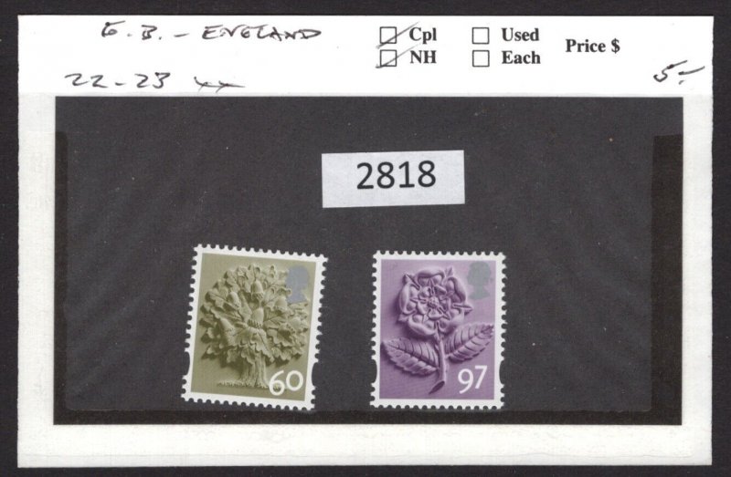 $1 World MNH Stamps (2818) GB England #22-23  Mint see image for details