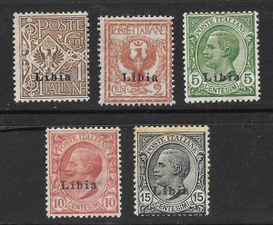 Libya Scott 1-5 Mint short set O/P Italy stamps 2017 CV $23.30