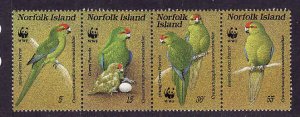 Norfolk Is.-Sc#421-unused NH WWF set-Birds-Green Parrot-1987