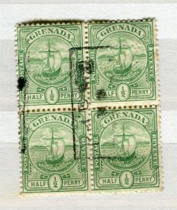 GRENADA; Early 1900s issue fine used 1/2d. Block of 4 BOX POSTMARK