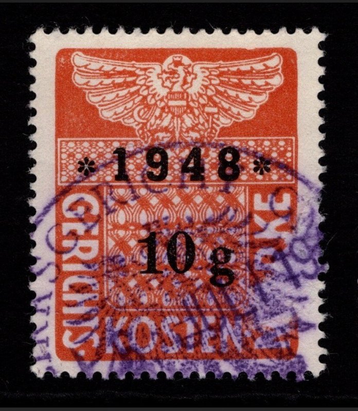 Austria 1948 10g Court Fee Stamp Used Perf 13.75 x 13.5 - S36378