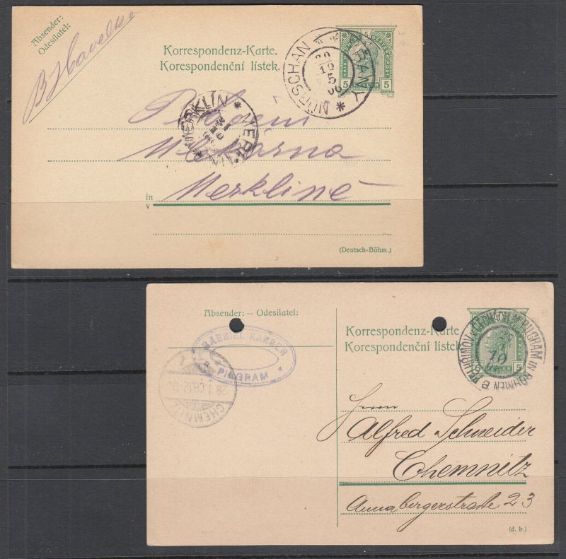 Austria H&G 152, 190 used 1906 & 1908 5pf green Postal Cards, VF