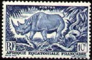 Black Rhino, Rock Python, French Equatorial Africa SC#166 Mint