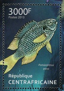 Tropical Fish Stamp Pomacentrus Pavo Abudefduf Leucopomus S/S MNH #4200/Bl.1053