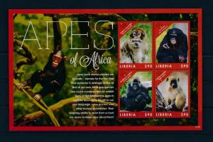 [38485] Liberia 2012 Wild Animals Mammals Monkeys Apes MNH Sheet