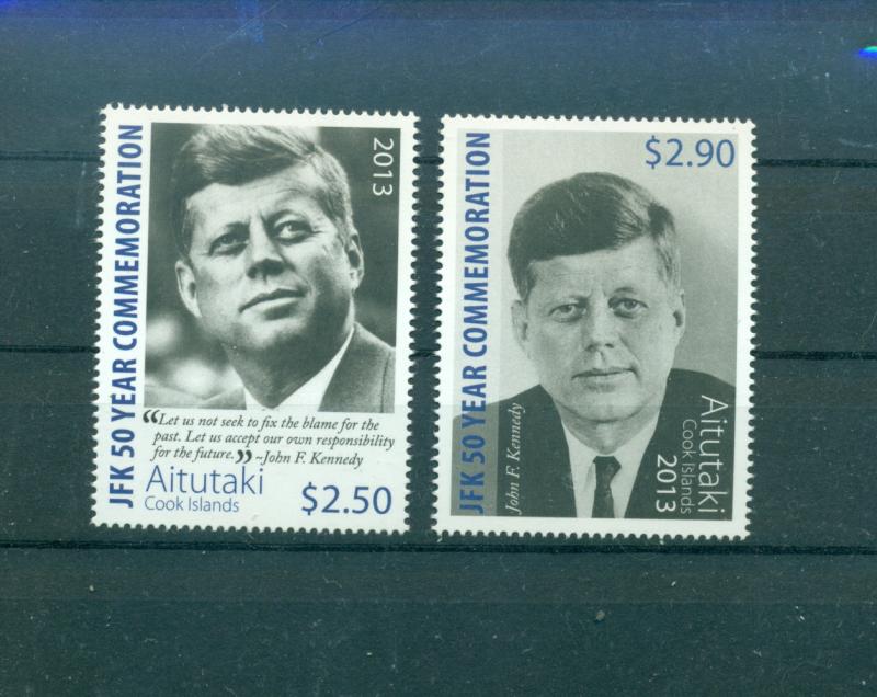 Aitutaki - Sc# 615-6. 2013 50th Ann. Death John F. Kennedy. MNH $9.00.