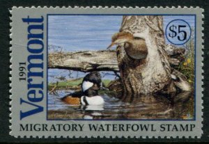 VT6 US $5 Vermont 1991 Migratory Waterfowl Stamp, MNH