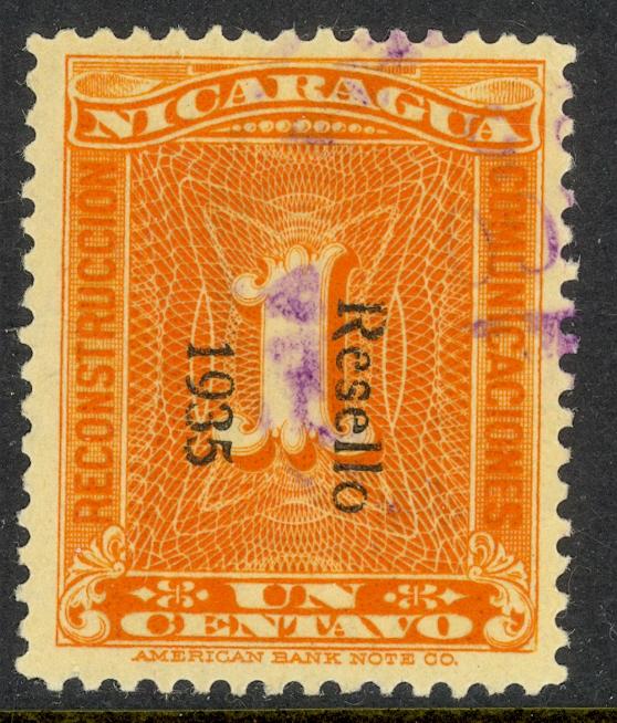 NICARAGUA 1937 1c Numeral Postal Tax Stamp Sc RA45 VFU