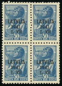 Latvia #1N18 German Occupation Russian Stamps Overprint Block 1941 WWII Mint NH