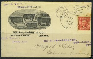U.S. 1906 DUNLOP, IOWA ADVERTISING CENSORED COVER OF