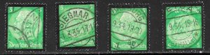 GERMANY 1934 5pf HINDENBURG MOURNING Issue Sc 437 FOUR DIFF POSTMARKS VFU