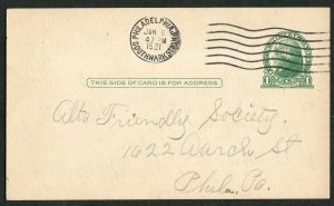 1921 Philadelphia PA Postal Card Southwark Station Alta Friendly Society 1c