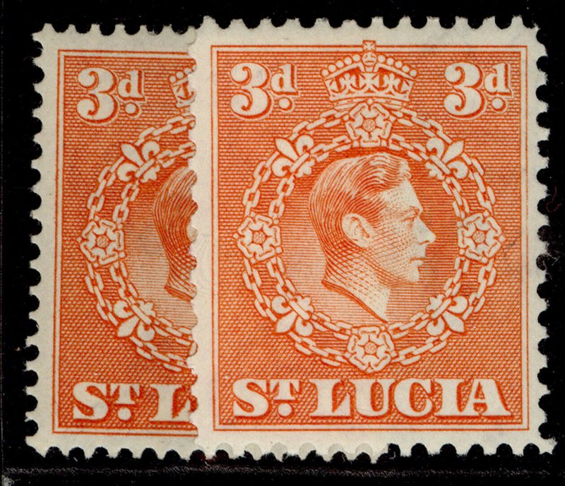 ST. LUCIA GVI SG133 + 133a, 3d PERF VARIETIES, M MINT.