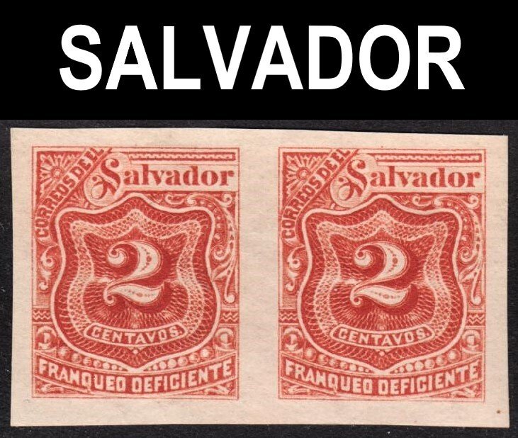 El Salvador Scott J18 unwtmk unperforated VF mint H pair. 1st issue. FREE...