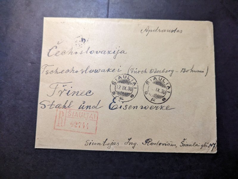 1930 Registered Lithuania Cover Siauliai to Eisenwerte