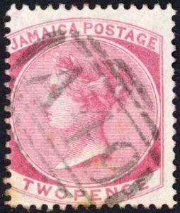 Jamaica SG9 2d Rose Wmk CC (tone spots) Lilliput A49 Pmk