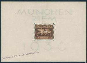 Germany 1936 Braune Band Horse Race Mi Block 4 MNH Souvenir Sheet 50402