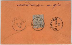 STRAITS SETTLEMENTS -  POSTAL HISTORY -  B PENANG postmark on COVER 1898