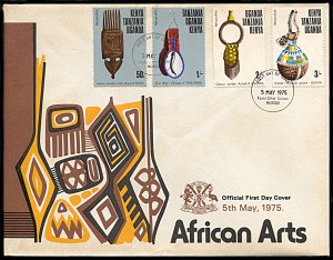 Kenya,Uganda,Tanzania 304-307, FDC, African Arts