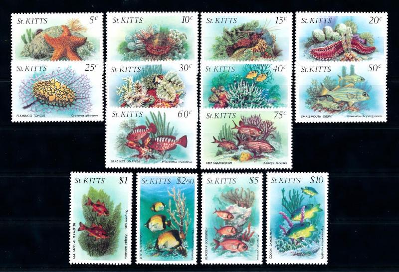 [48489] St. Kitts 1984 Marine life Fish 14 Values MNH