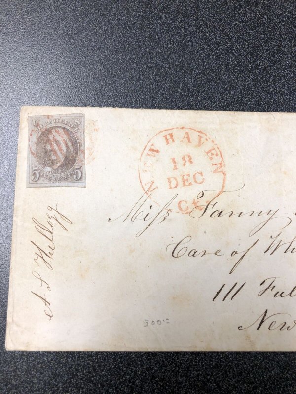 Scarce US #1   5c Stamp On Cover From New Haven CT. To New York At Dec. 18 / VF