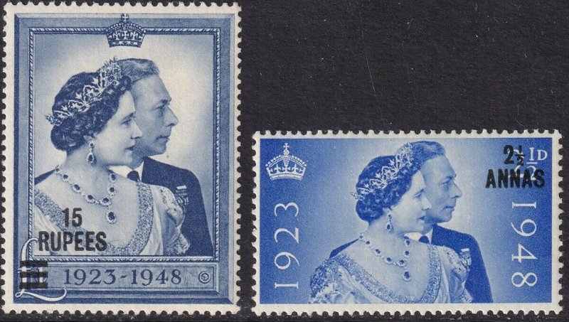 Sc# 25 / 26 Oman 1948 QE MNH Silver Wedding set CV: $41.00 Stk #2