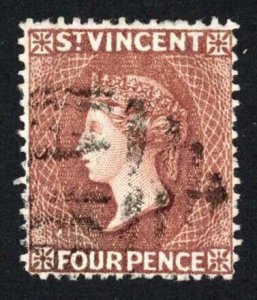 St Vincent SG50 4d Red-brown Wmk Crown CA Fine used Cat 22 Pounds