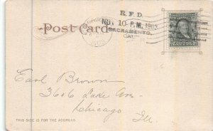 USA #300 STAMP SACRAMENTO CALIFORNIA RFD TYPE 2F CANCEL POSTCARD 1903