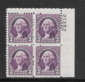 #720 MNH WASHINGTON PLATE BLOCK