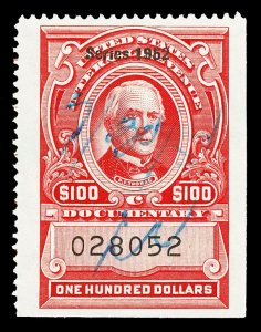 Scott R614 $100.00 1952 Dated Red Revenue Used VF Cat $10