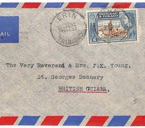 AJ92 1953 Trinidad & Tobago *ERIN* CDS Postmark Cover British Guiana {samwells}