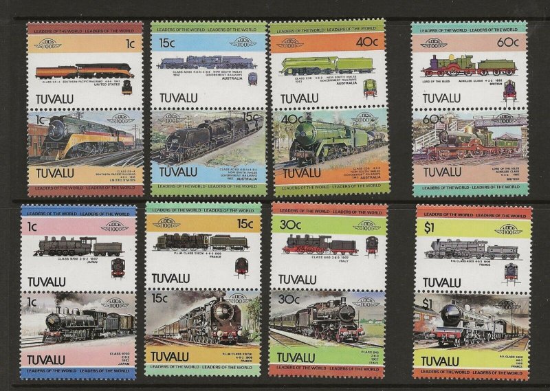 Thematic Stamps  Trains 1984 Tuvalu   2 sets  16 stamps  sg.241-8, 273-80    MNH 