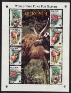 Burundi WWF Sitatunga Imperforated Sheetlet of 2 sets SG#MS1641a