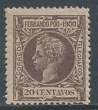 Fernando Po #80 MH 20c King Alfonso XIII Dated 1900