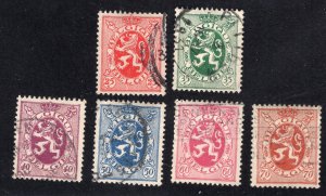 Belgium 1929-1930 Short Set of 6 Coat of Arms, Scott 204-209 used, value = $1.50