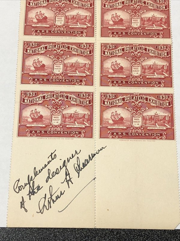 1939 National Philatelic Exhibition Sheet Of 8 Imperf. Signed By The Designer. 