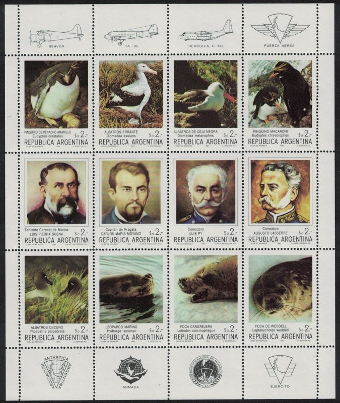 Argentina Penguins Albatross Seals Fauna Sheetlet of 12v 1983 MNH