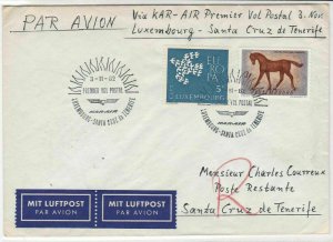 Luxembourg 1962 Wings KarAir Santa Cruz Heatwaves Slogan Stamps Cover ref 22742