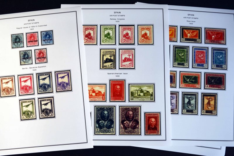 COLOR PRINTED SPAIN AIRMAIL 1920-1983 STAMP ALBUM PAGES (20 illustrated pages)