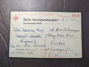 1940 Poland WWII Red Cross Postcard Cover to Krakow