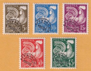 FRANCE 840 - 844  MINT NEVER HINGED OG ** SET OF FIVE GALLIC COCK STAMPS