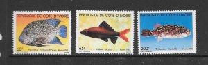 FISH-IVORY COAST #578-80 MNH